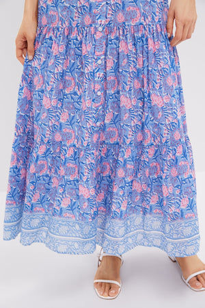 Blue Pink Printed Blair Maxi Dress