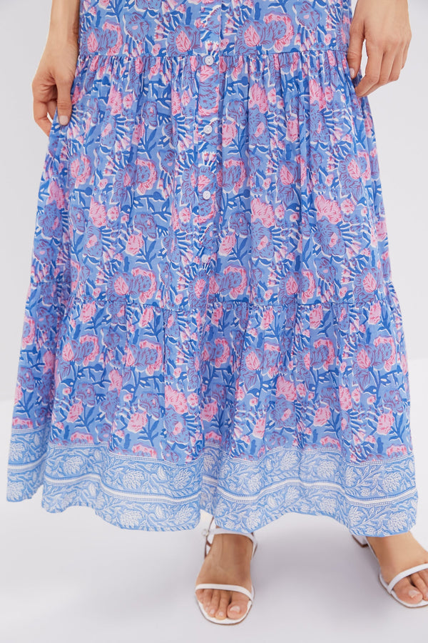 Blue Pink Printed Blair Maxi Dress