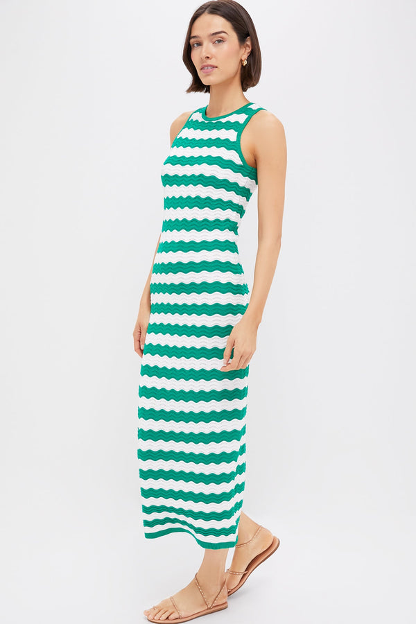Green & White Wavy Knit Stripe Wilder Dress