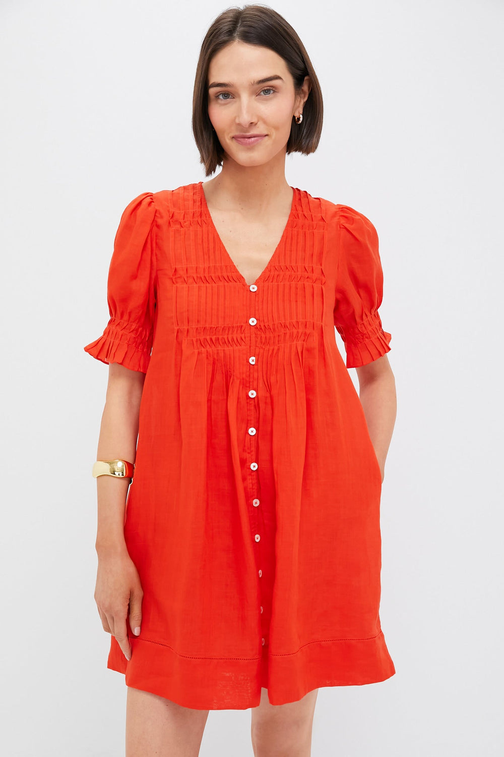 Chili Zora Solid Short Sleeve Button Down Dress
