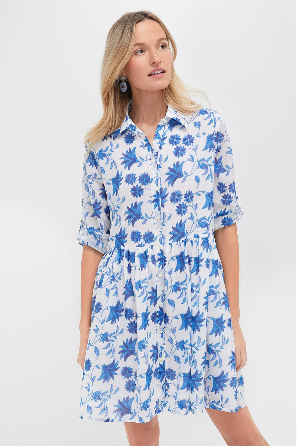 Marion Blue Long Sleeve Shirt Mini Dress
