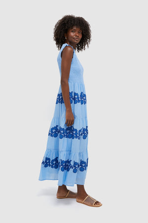 Exclusive Tangier Blue Sleeveless Smocked Maxi Dress