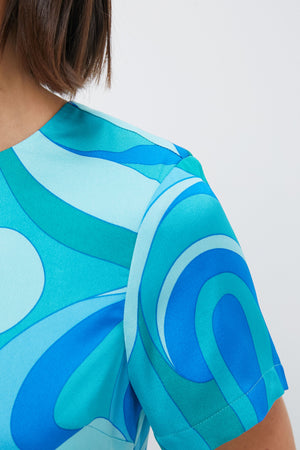 Blue Retro Geo Duffy Mini Dress