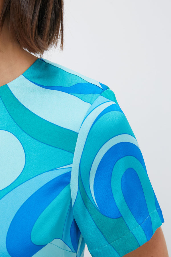 Blue Retro Geo Duffy Mini Dress