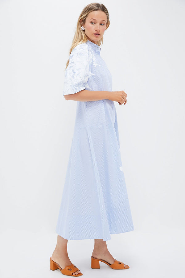 Violetta Etch Blue Short Sleeve Midi Shirt Dress