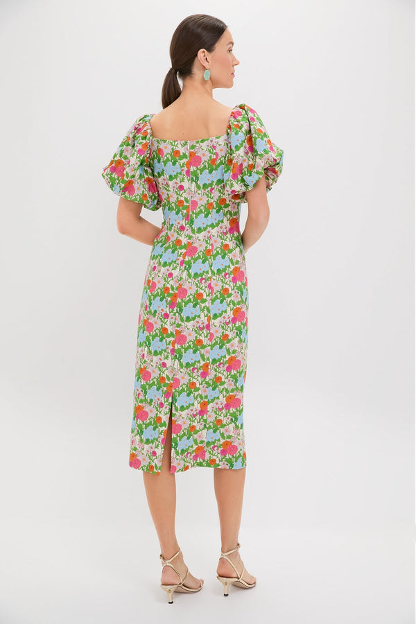 Green Multi Begonia Floral Sallie Midi Dress