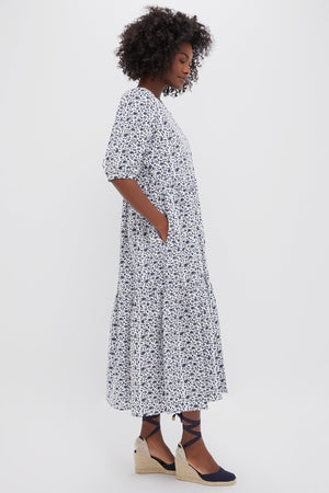 Exclusive Navy Ditsy Print Gaia Dress