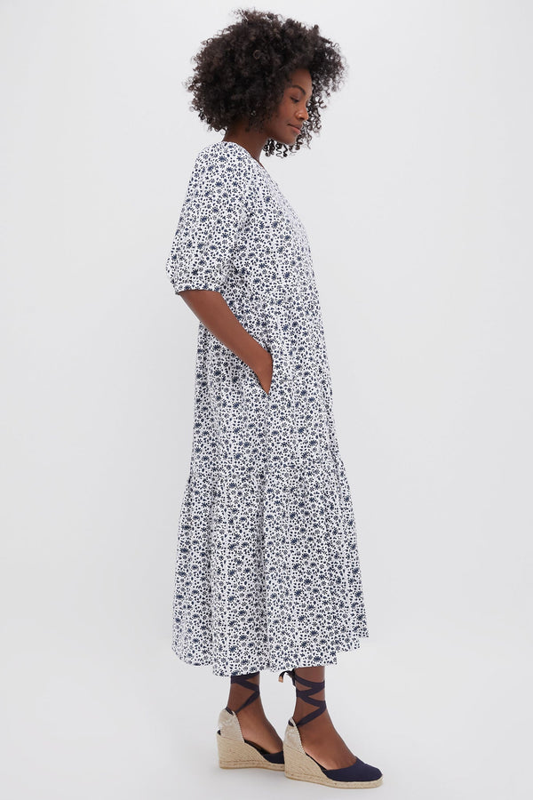 Exclusive Navy Ditsy Print Gaia Dress