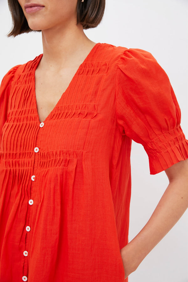 Chili Zora Solid Short Sleeve Button Down Dress