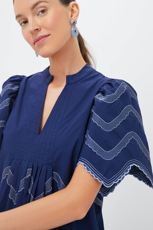 Navy Embroidered Weston Mini Dress