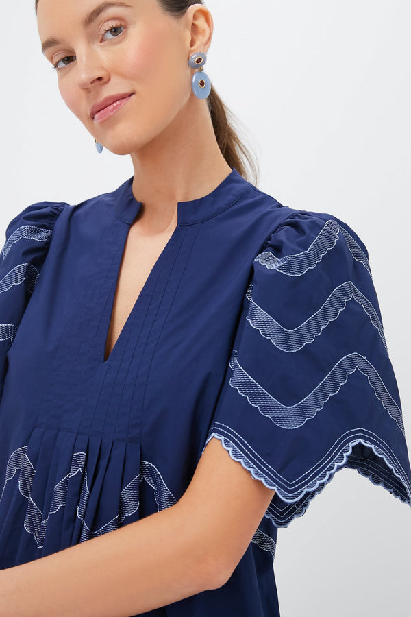 Navy Embroidered Weston Mini Dress