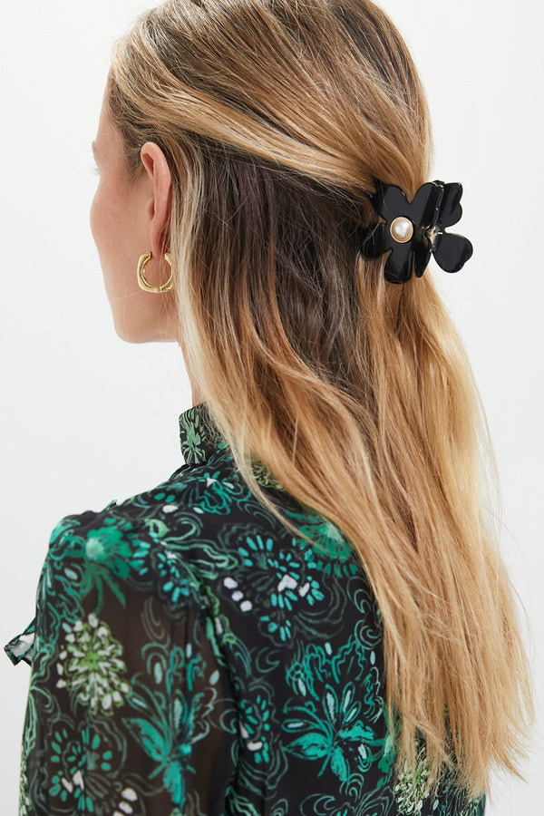 Jet Pearl Lily Claw Clip