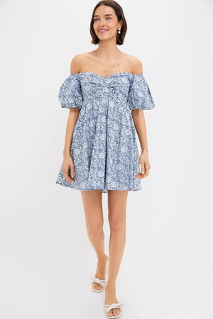 Blue Medallion Floral Olympia Mini Dress