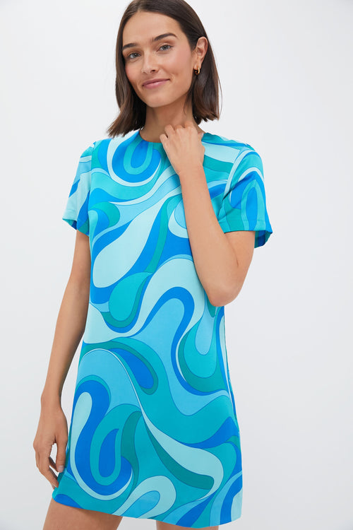 Blue Retro Geo Duffy Mini Dress