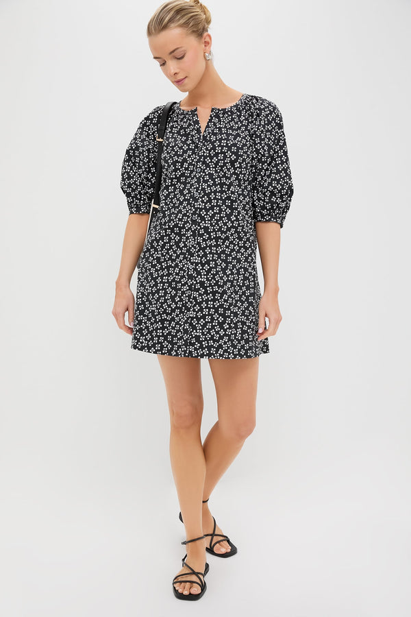 Black Woodblock Floral Vincent Mini Dress