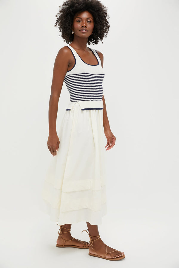 Cream Striped Midi Dress