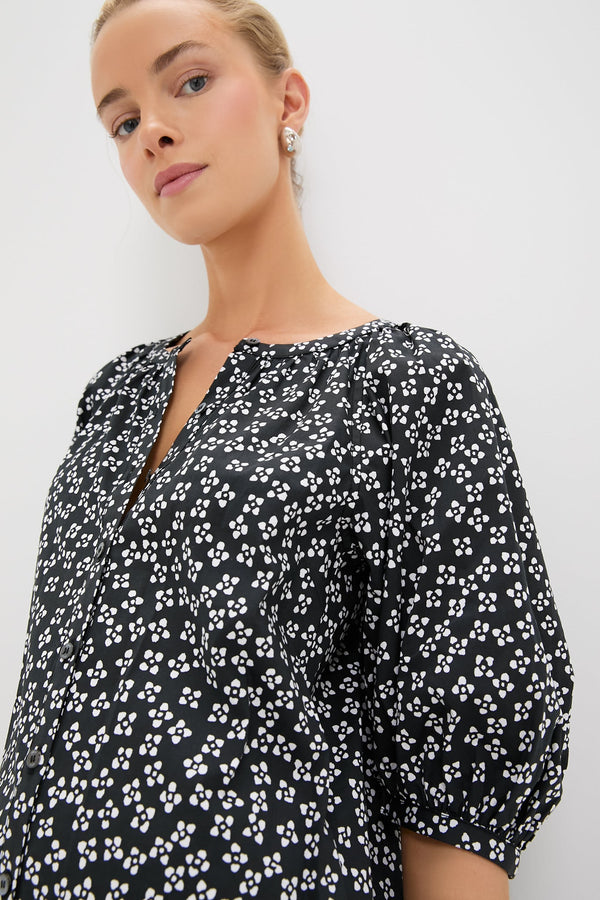 Black Woodblock Floral Vincent Mini Dress