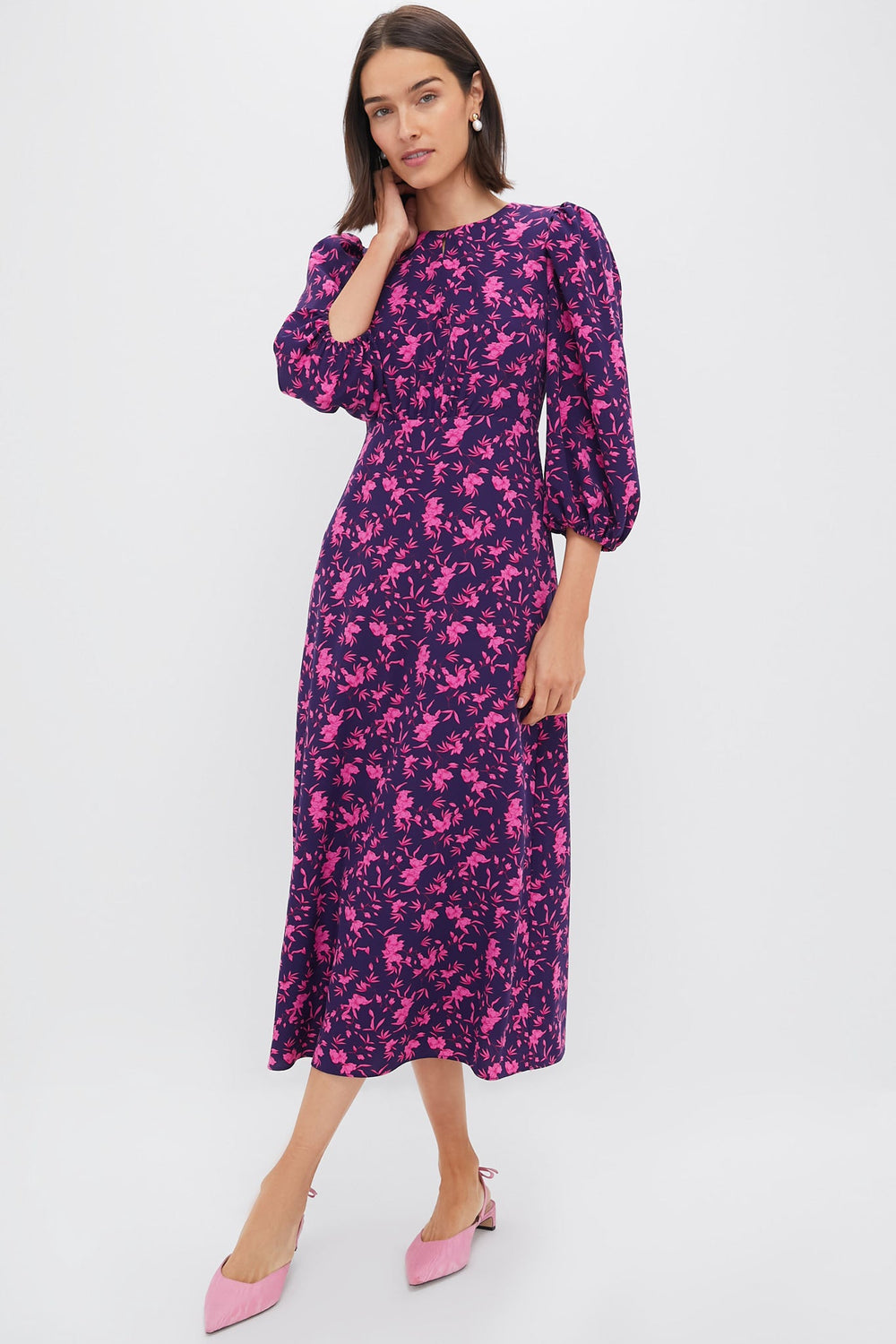 Navy & Fuchsia Floral Norma Maxi Dress