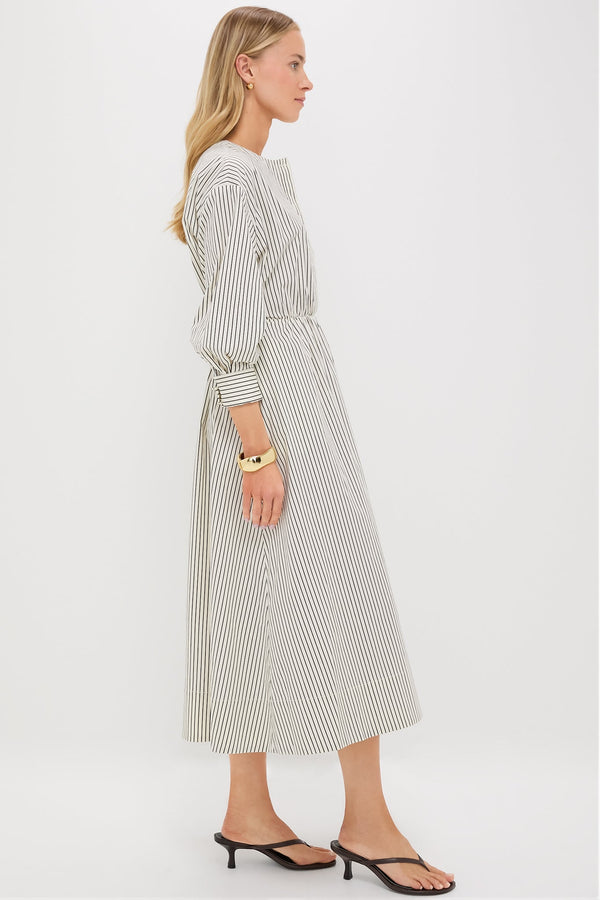 Ivory and Dark Oak Micro Stripe Cafu Dress