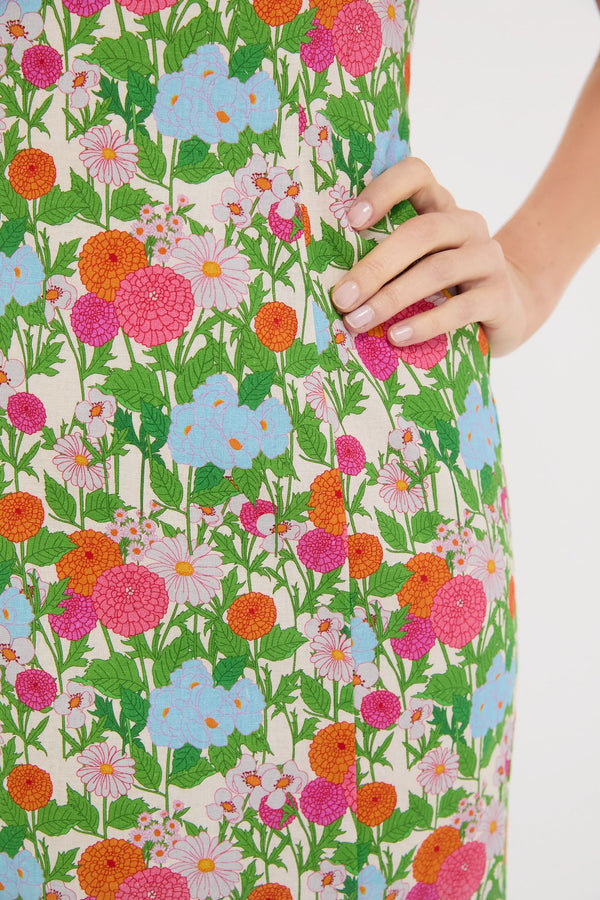 Green Multi Begonia Floral Sallie Midi Dress