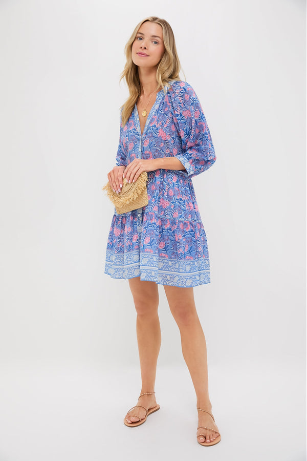 Blue Pink Printed Clara Mini Dress
