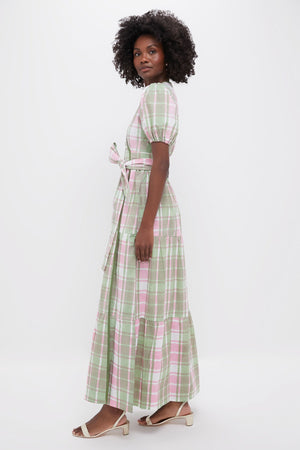 Celery and Rose Tartan Print Emily Dress