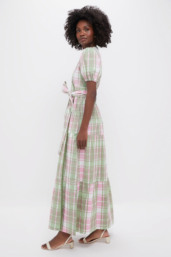 Celery and Rose Tartan Print Emily Dress