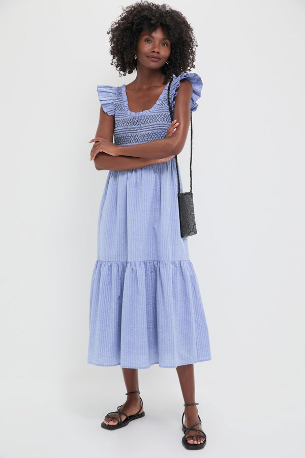 Blue Seersucker Smocked Maxine Dress