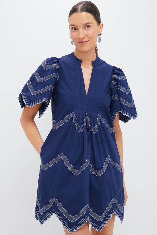 Navy Embroidered Weston Mini Dress