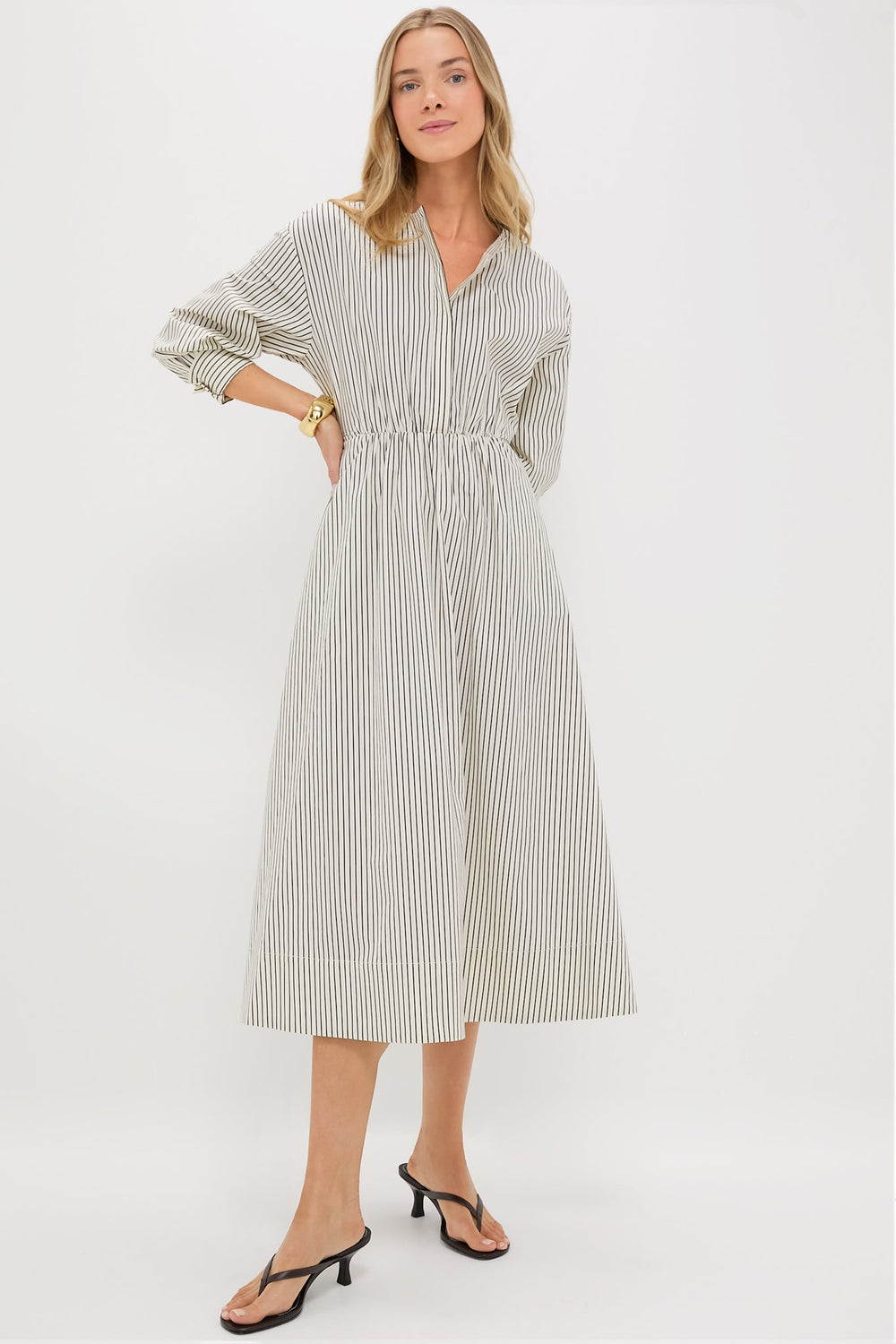 Ivory and Dark Oak Micro Stripe Cafu Dress