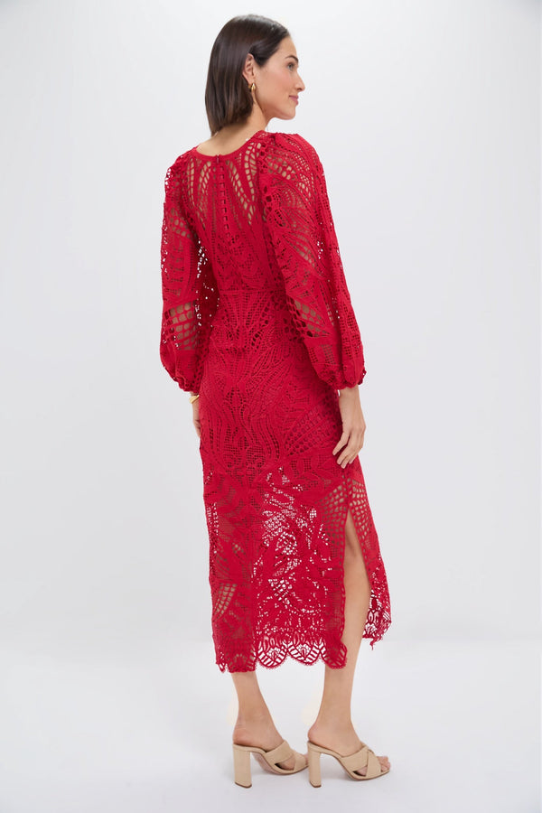Red Nature Guipure Midi Dress
