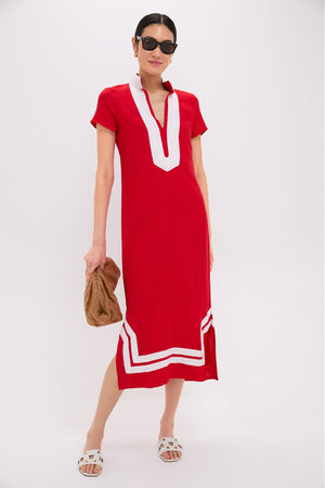 Exclusive Red and White Short Sleeve Classic Maxi Tunic