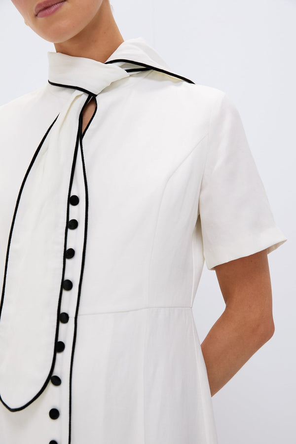 Ivory and Black Piped Etienne Dress