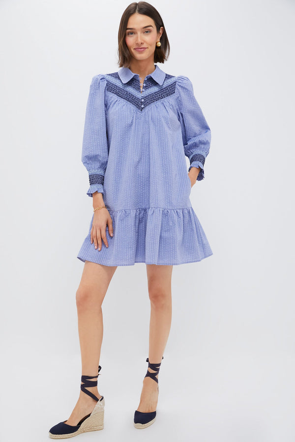 Blue Seersucker Smocked Venice Dress