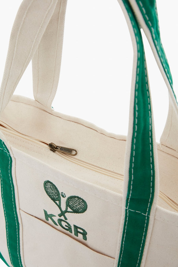 Green Embroidered Tennis Racket Boat Tote