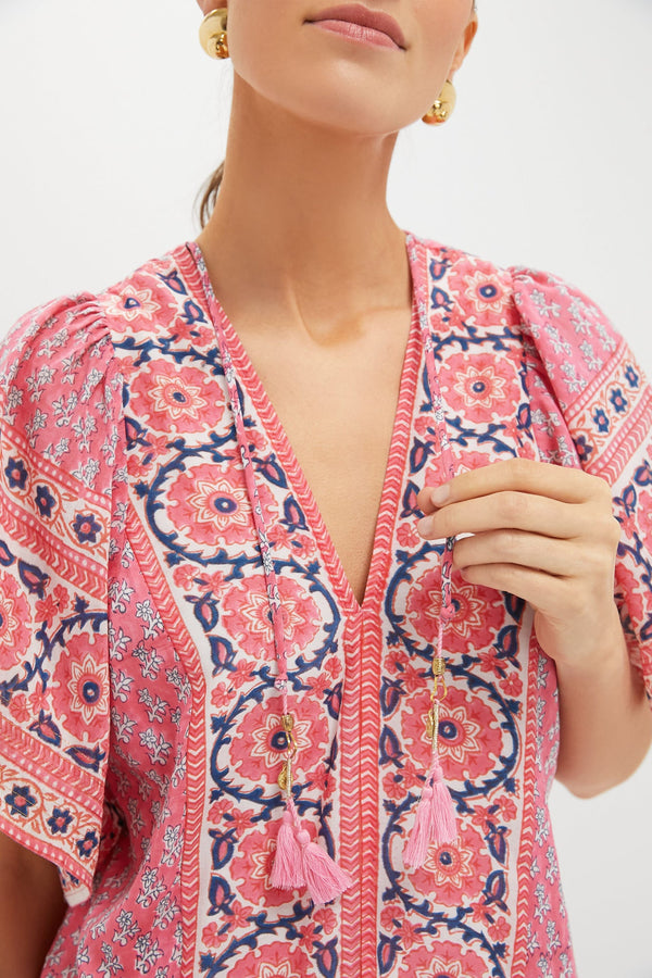Pink Navy Printed Cat Mini Dress