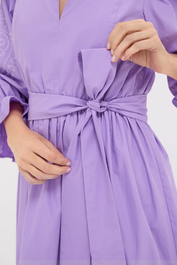 Lavender Embroidery Dowling Midi Dress