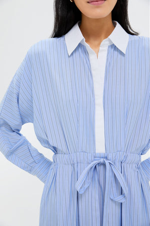Cornflower Blue Stripe Tie Front Anna Dress