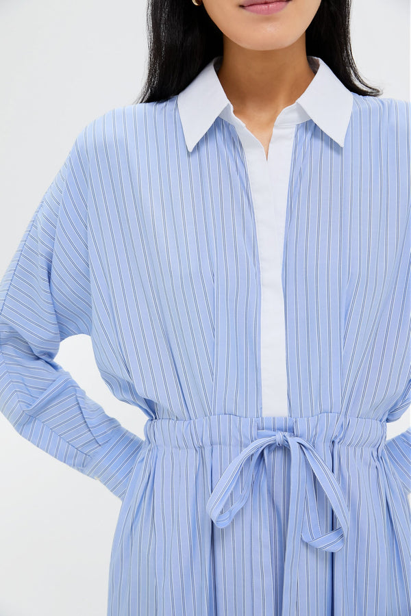 Cornflower Blue Stripe Tie Front Anna Dress