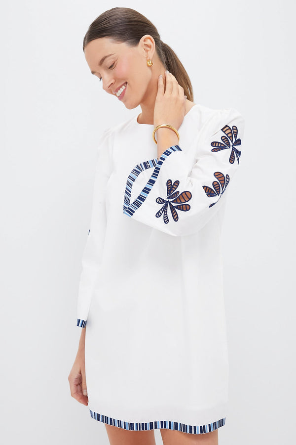 White & Blue Embroidery Atlantic Mini Dress