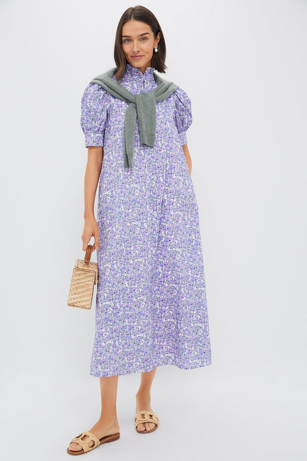 Purple Poppies Ruffle Collar Louisa Maxi Dress