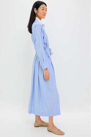 Cornflower Blue Stripe Tie Front Anna Dress