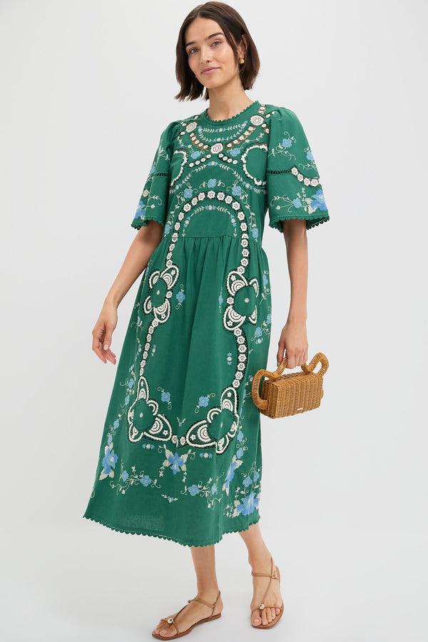 Green Vesna Embroidery Short Sleeve Dress