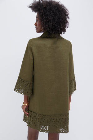 Army Green Linen Eyelet Delphine Dress