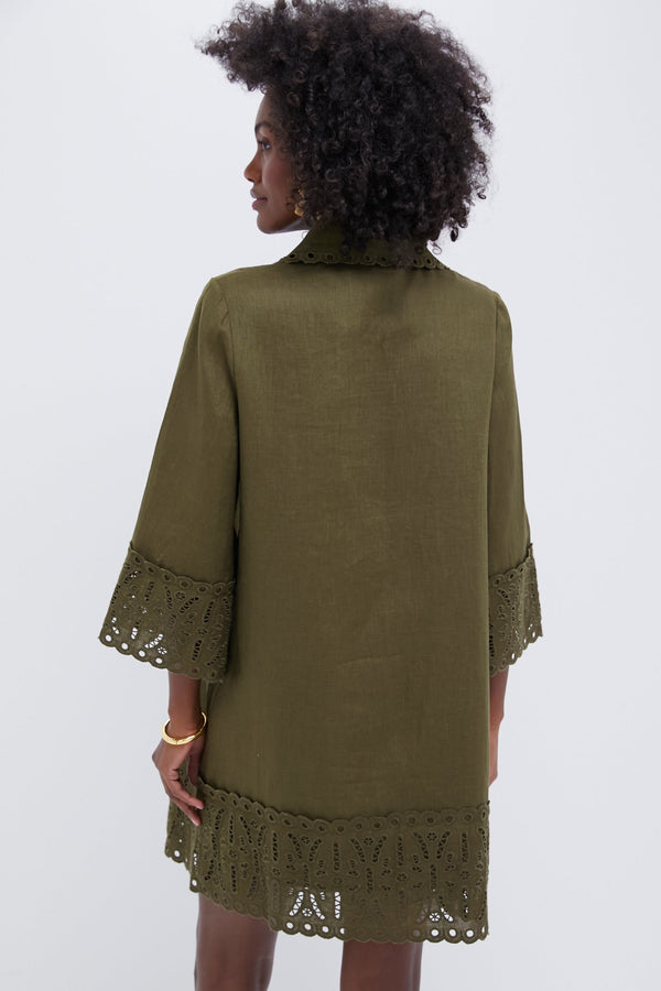 Army Green Linen Eyelet Delphine Dress
