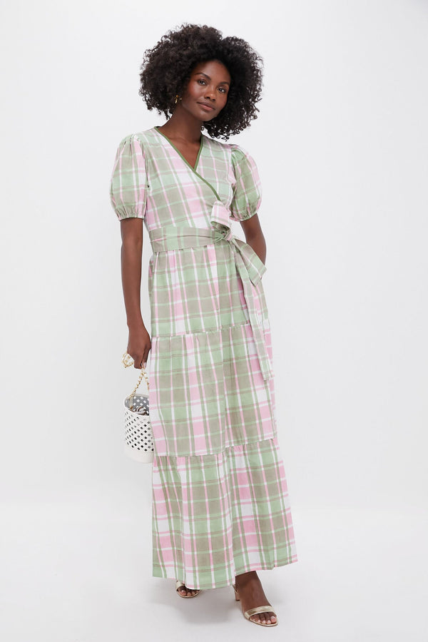 Celery and Rose Tartan Print Emily Dress