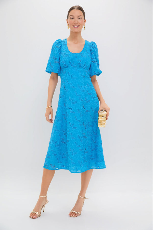 Azure Eyelet Ainsley Midi Dress