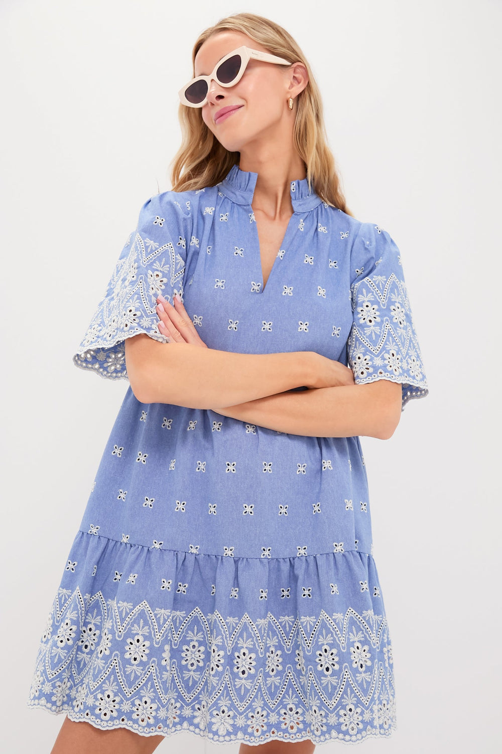Chambray Embroidered Crawford Dress