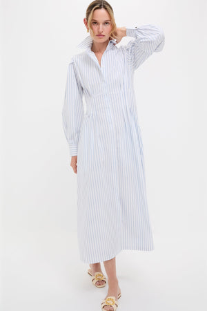 White and Blue Stripe Corinne Dress