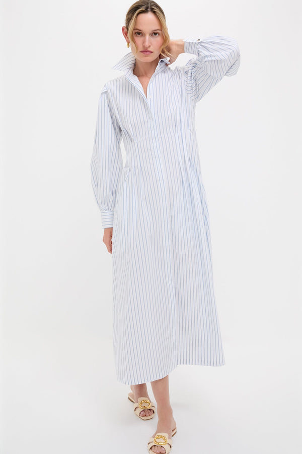 White and Blue Stripe Corinne Dress